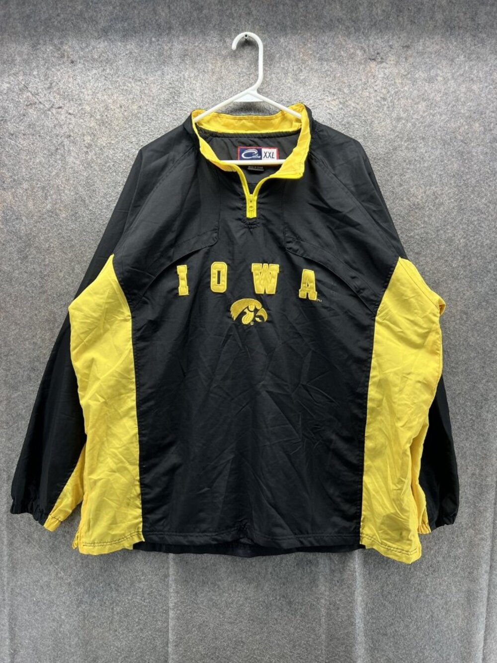 Vintage Iowa Hawkeyes Jacket Mens 2XL Black Yellow Cadre 1/4 Zip Pullover 90s
